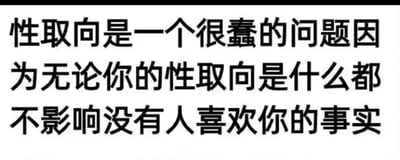 这是一张纯文字梗图，以白色为背景、黑色宋体字呈现扎心文案：“性取向是一个很蠢的问题因为无论你的性取向是什么都不影响没有人喜欢你的事实”。文案先抛出性取向的话题，随后转折到“没人喜欢你”的核心事实，用反差感制造出丧又搞笑的自嘲效果，精准戳中单身人群的情绪，适合用于自我调侃或吐槽单身状态。