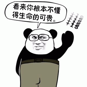 图片中是一个卡通熊猫形象，它有着人类的面部特征，戴着眼镜，上身穿着黑色衣服，下身搭配卡其色裤子，右手举起做出类似说教的手势。熊猫头上方有一个白色的对话气泡，里面写着“看来你根本不懂得生命的可贵。”，右侧还有几道类似潦草涂鸦的线条，旁边标注着“666”字样。整体风格属于典型的网络表情包，带有幽默和略带嘲讽的意味。