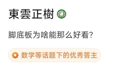 这是一张竖屏的社交媒体平台截图，属于图文混排的内容形式。截图中显示用户「東雲正樹」带有「数学等话题下的优秀答主」的身份标识，却发布了一个和专业领域完全无关的提问：「脚底板为啥能那么好看？」。这种专业身份与生活化疑问的强烈反差，让内容产生了搞笑的违和感，容易引发网友的趣味讨论。