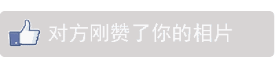 这是一个动态GIF图，展示了社交平台点赞通知的动画效果。画面中是灰色背景的通知条，左侧有一个蓝色的点赞图标（竖起的大拇指），右侧配有文字“对方刚赞了你的相片”。动画过程中，点赞图标会出现轻微的缩放或高亮效果，模拟新消息通知时的视觉提示，整体给人一种即时互动的积极反馈感。