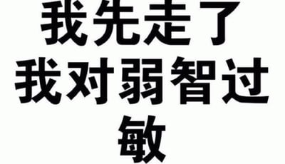 图片为纯白色背景，中央有黑色粗体中文文字，内容为“我先走了 我对弱智过敏”。整体构图简洁，通过直白的文字表达一种因无法忍受愚蠢行为而选择离开的幽默调侃情绪。