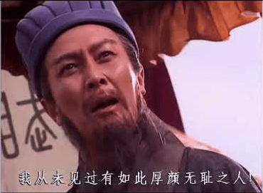 这是一张经典的表情包截图，画面中一位身穿古代服饰的人物配有字幕：“我从未见过有如此厚颜无耻之人”。该图常被网友用来讽刺、调侃别人的行为极其不要脸，语气夸张，有幽默与吐槽的用意。该句台词自带双关和反讽色彩，贴合网络社交场景，适用于表达对无理行为的无语与调侃。