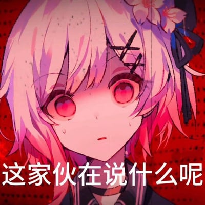 图片展示了一个动漫风格的粉发少女，她有着红色的眼睛和花朵发饰，表情困惑并带有泪痕。背景是红色的点状图案，底部配有文字“这家伙在说什么呢”，表达了对他人言论的不解和困惑。
