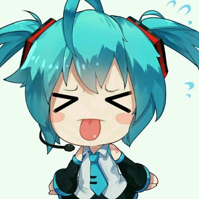 这是一张Q版（Chibi风格）的初音未来衍生插画，图中的初音未来有着标志性的蓝绿色双马尾，搭配红黑配色的耳机，身穿白衬衫、蓝领带的标志性服饰。她双眼变成叉号形状，吐着舌头，脸颊带着淡淡的红晕，头顶还有表示窘迫、慌张的汗珠，双手叉腰，整体姿态搞怪又带着一丝局促窘迫感，画风软萌可爱，非常适合用作表达尴尬、不好意思或者搞怪情绪的表情包。