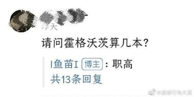 这是一张网友评论区截图表情包，内容是一名网友在网络平台上提问“请问霍格沃茨算几本？”，下方有另一网友幽默回复“职高”，把哈利波特小说中的魔法学校和现实的中国高考、大学分级体系做了一个恶搞的结合，具有明显的讽刺和自嘲意味。这个梗源于网络常见的将虚构名校和现实学业体系作比较的搞笑风潮。

图片包含轻度的双关和层级梗，属于调侃、娱乐氛围为主的梗图。