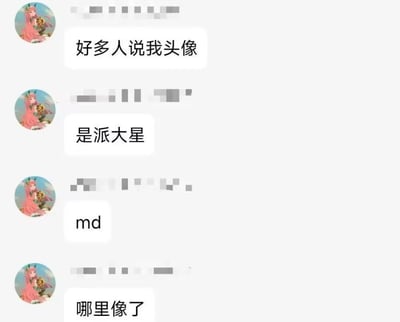这是一张竖屏的聊天记录截图，截图中的用户使用的是粉色头发、抱着向日葵的二次元风格头像。用户接连发送四条消息，依次表达：“好多人说我头像”“是派大星”，随后用脏话缩写“md”宣泄不满情绪，最后发出灵魂质问“哪里像了”，完整展现出用户对自己的头像被他人认成派大星这件事的不解与恼火，聊天记录中的部分无关信息被做了马赛克模糊处理。