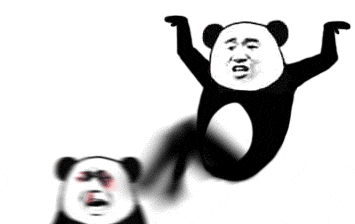 动态图中，一个有着人类面孔的熊猫头角色双臂张开，呈腾空姿态，右腿向后抬起并向前飞踹下方的另一个小熊猫头。小熊猫头双眼通红，嘴巴大张，露出痛苦大哭的表情，在被踹击的过程中表情扭曲，整体画面通过动态效果展现出一种夸张戏谑的踢击场景，充满搞笑和调侃意味。