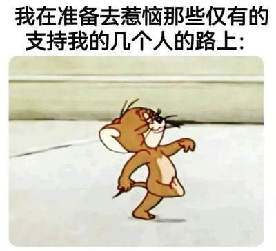 图片上方有一行黑色文字：“我在准备去惹恼那些仅有的支持我的几个人的路上：”，下方是经典动画《猫和老鼠》中的角色杰瑞。杰瑞呈棕色，正单脚站立跳着舞，一只手叉腰，另一只手抬起，脸上带着得意的表情，整体画面通过文字与杰瑞调皮的动作形成幽默对比，表达一种明知会惹恼他人却故意为之的自嘲式调侃。