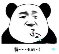 这是一张熊猫头表情包，画面主体为带有人类面部特征的熊猫头形象，眉毛下弯，眼神略显困惑，嘴角旁有一个小问号和模拟吐口水的线条。图片下方配有文字“嗬~~~tuei~!”，生动还原了吐口水的声音和动作，整体风格滑稽诙谐，常用于聊天中表达嫌弃、不屑或开玩笑的情绪。