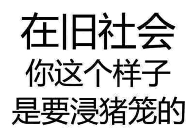 这是一张纯文字梗图，背景为纯白色，上面用黑色粗体字分三行写着“在旧社会 你这个样子 是要浸猪笼的”。内容通过引用旧社会的严厉惩罚“浸猪笼”来幽默地调侃或批评他人的行为，带有夸张和讽刺的喜剧效果，常用于朋友间开玩笑或网络上对某些不当行为的戏谑吐槽。