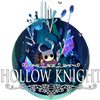 图片展示了独立游戏《Hollow Knight》（空洞骑士）的官方标志。标志整体采用暗黑奇幻风格，中央为大写的“HOLLOW KNIGHT”文字，字体带有金属质感与手绘笔触，可能伴随游戏标志性的昆虫骑士剪影元素，背景多为深邃的蓝紫色调，营造出神秘而史诗的氛围，体现了游戏的哥特式艺术风格与地下世界探险主题。