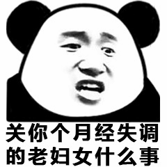 这是一张网络流行的熊猫头表情包，图中卡通熊猫头角色表情愤怒，嘴巴张开，下方配有文字“关你个月经失调的老妇女什么事”，整体用于表达强烈的不满和怼人情绪，语言具有攻击性。