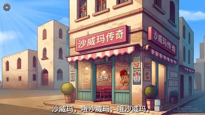 这是一幅卡通风格的餐厅插画，展示了名为