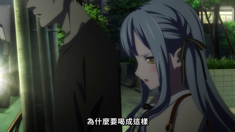MyGO! 动画场景：蓝发少女与男性角色的夜晚对话