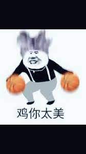 图片中是基于蔡徐坤'鸡你太美'梗的表情包，画面中人物头部有夸张的冒烟效果，身穿黑白服装，双手各持一个篮球，下方配有文字'鸡你太美'。该梗源于2018年《偶像练习生》中的篮球舞蹈视频，因粉丝口号音译和夸张动作被网友鬼畜化，在B站爆火后衍生大量二次创作。