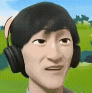 这是一张AI生成的3D风格搞笑梗图，主体是戴着黑色头戴式耳机的男性形象，原型为电竞主播电棍（otto），人物面部表情怪异，眼神斜向上，嘴角呈奇怪的张开状态，背景是一片明亮的绿色户外草地场景，整体画风滑稽荒诞，常被用作表达疑惑、无语、调侃等情绪的表情包。