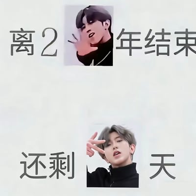 图片分为上下两部分，上方是一张人物照片，人物黑发，做出特定手势，照片左侧有文字“离2”，右侧有文字“年结束”。下方是另一张人物照片，人物灰发，做出比耶手势，照片左侧有文字“还剩”，右侧有文字“天”。整体构成一个关于“2年结束倒计时”的梗图。