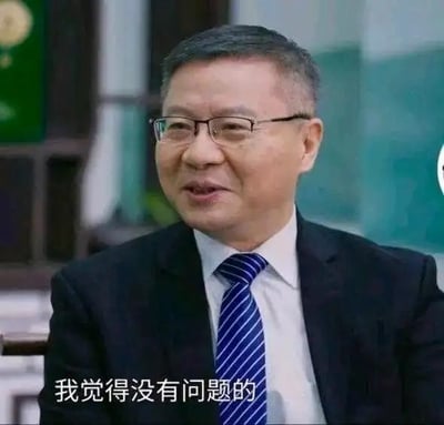 一位戴着眼镜、穿着黑色西装和蓝色条纹领带的中年男性，正在接受采访。他表情平和，面带微笑，图片底部配有文字“我觉得没有问题的”，整体给人一种专业且肯定的感觉。