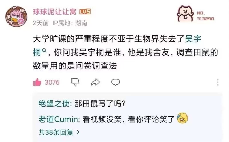 发布评论用户的大学室友