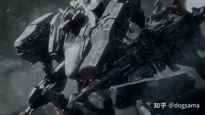 这是一张来自机甲动作游戏《装甲核心6：境界天火》的3D渲染CG画面，画面主体是一台深灰金属质感的重型战斗机甲，机甲表面带有明显的战斗磨损痕迹，红色的光学眼部指示灯在灰暗的战场背景中格外醒目。机甲手持重型枪械，姿态紧绷充满战斗张力，背景弥漫着战场烟雾，还能看到零星火花，整体氛围硬核冷峻，完美呈现了游戏中高速激烈的机甲战斗风格。